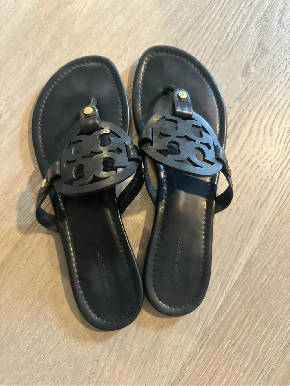 Tory Burch Black Logo Medallion Thong Sandals